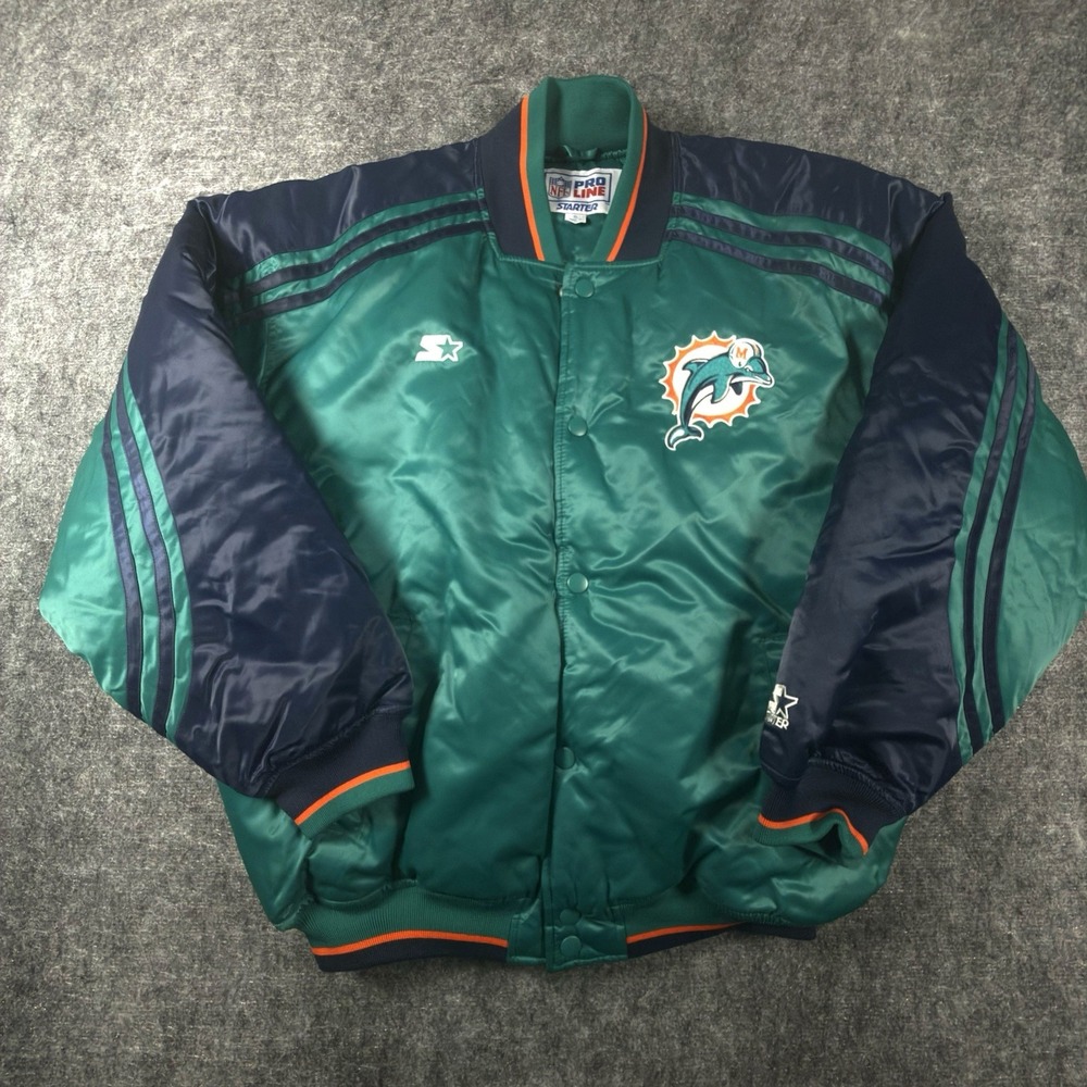 Vintage 90s Starter Pro Line Miami Dolphins NFL Puffer Jacket Mens XL Big Logo